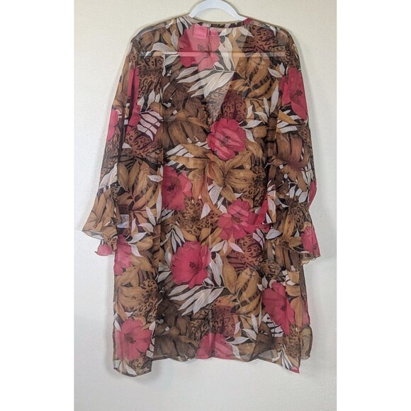 Worthington Woman 2X Sheer Button Front Tunic Duster Top Floral Animal Print - Picture 2 of 7